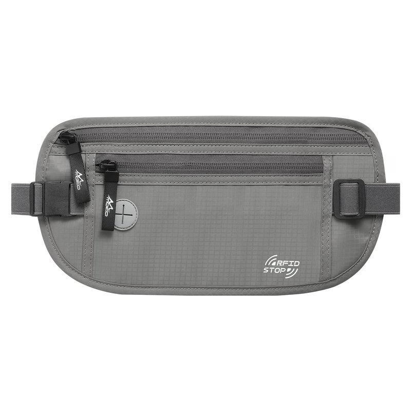 MoKo Secure Travel Money Belt, Undercover Hidden RFID Blocking Travel Wallet, Anti-Theft Passport Wallets for Men Women, Gray - Image 1